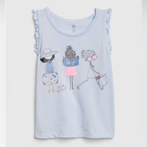New Gap Girls 4 Ruffle Graphic Tank Top Blue